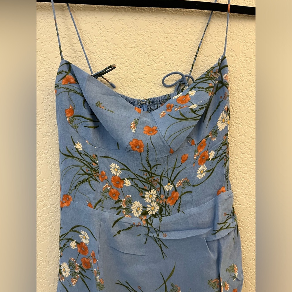 Reformation Kourtney Dress Blue Floral Midi Dress with Spaghetti Straps - Picture 5 of 11